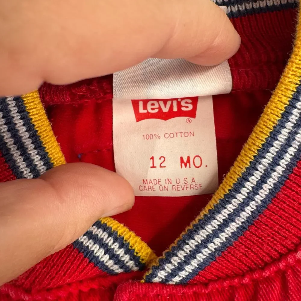 Vintage 90s Little Levis Jumpsuit 6 Months Red‎ Snap Button Boys Girls Retro 80s